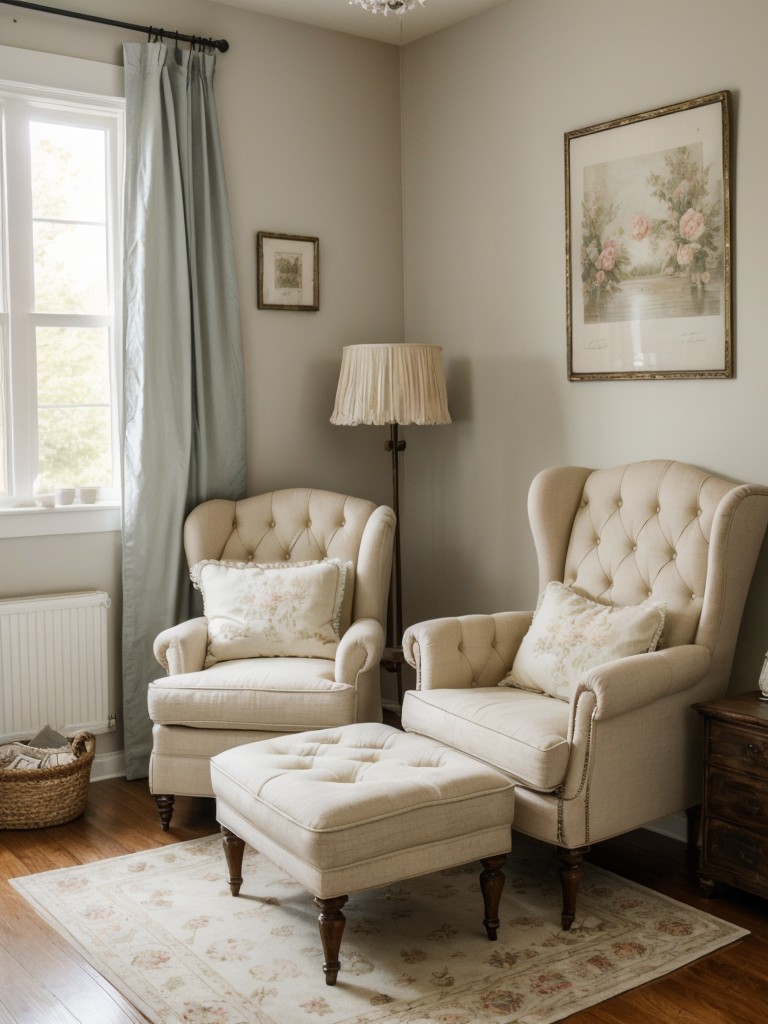 Cozy vintage reading nook for a romantic bedroom.