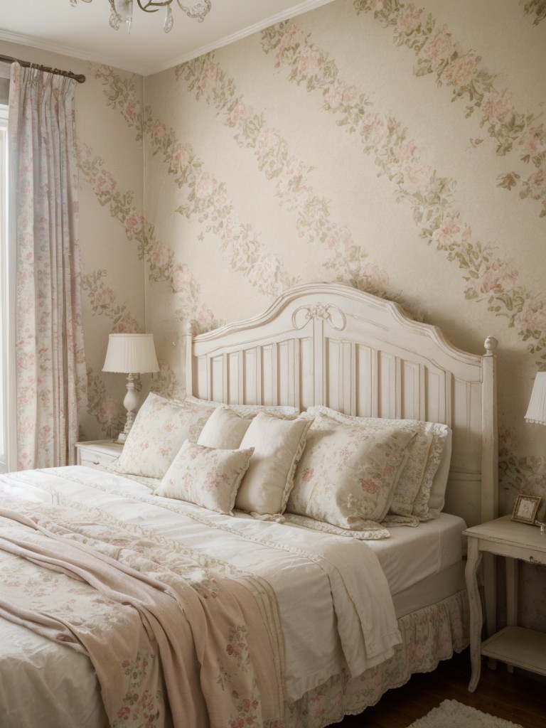 Vintage Floral and Damask Wallpaper: Cozy Shabby Chic Apartment Bedroom Ideas