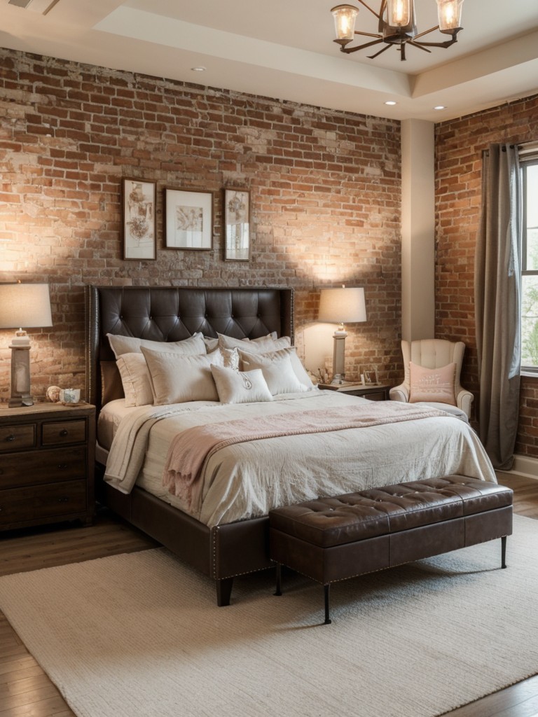 Chic and Luxurious Industrial Bedroom Ideas: Exposed Brick, Statement Lighting, Plush Leather