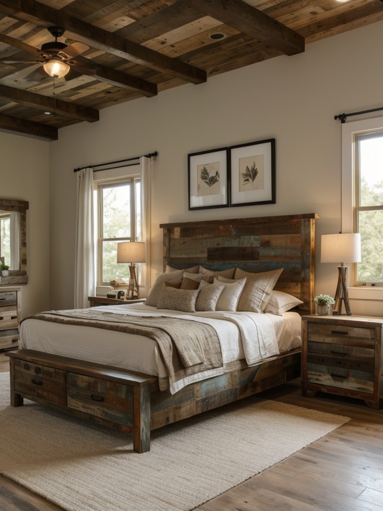 Rustic chic bedroom: Elevate with reclaimed wood furniture & earthy tones!