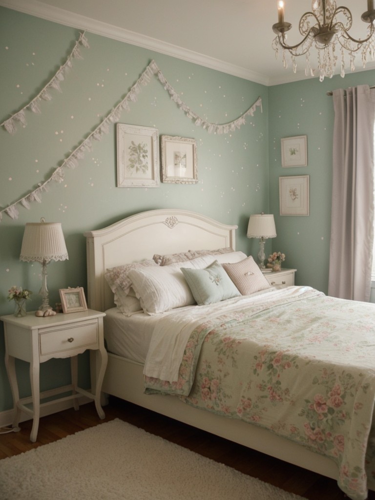 Whimsical Bedroom Inspiration: Fairy lights, vintage wallpaper & playful wall decals!