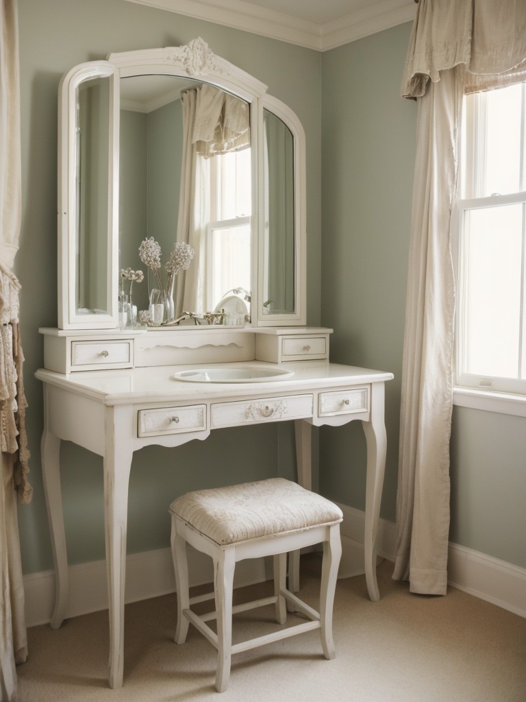 Charming Shabby Chic Bedroom: Vintage Vanity & Perfume Collection