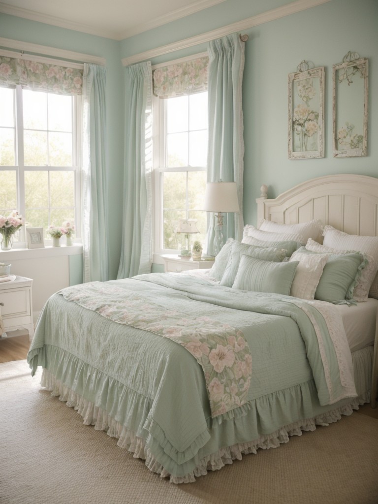 Serene Shabby Chic Apartment Bedroom: Pastel Hues & Floral Patterns