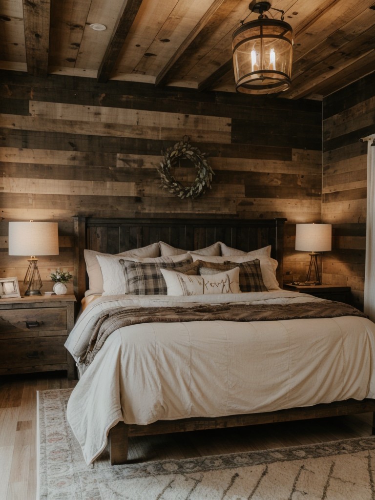 Cozy Rustic Bedroom Ideas: Reclaimed Wood Bed, Plaid Throws, Vintage Lighting