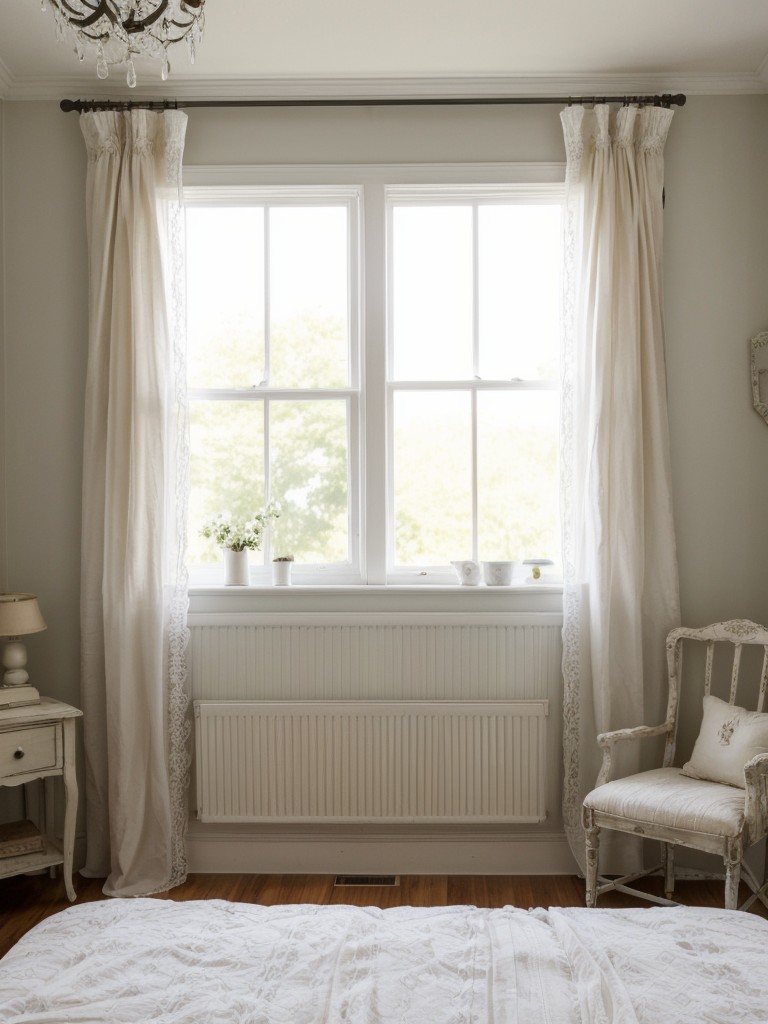 Lace accents for a charming vintage apartment bedroom.