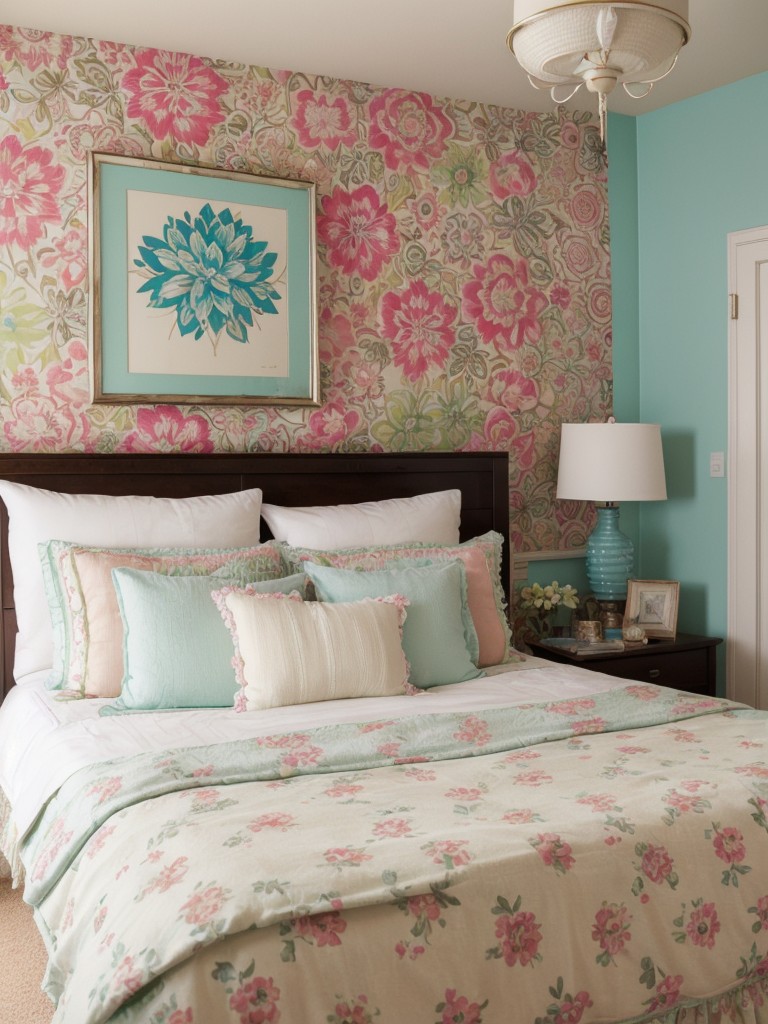 Revamp Your Apartment with Shabby Chic Vibes. Add color and patterns for a lively bedroom.