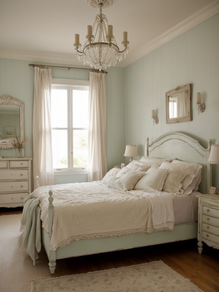 Dreamy Shabby Chic Bedroom Inspo! Soft pastels & delicate textures for a vintage-inspired retreat.