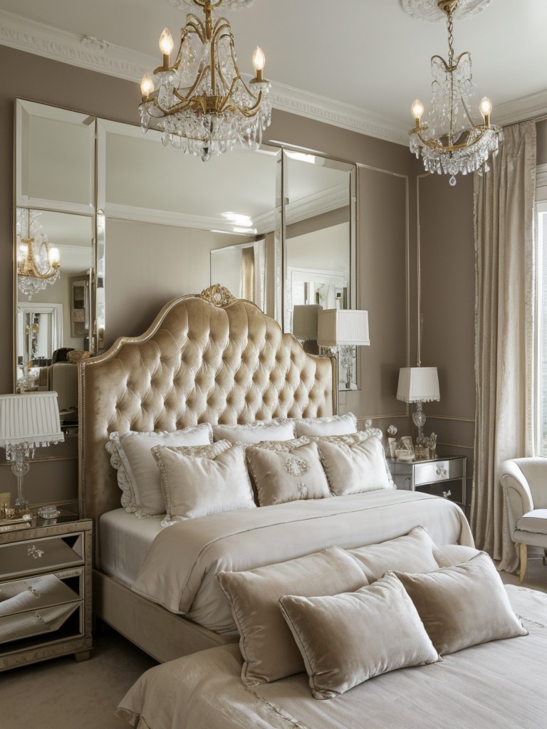 Glamorous Old Hollywood-inspired bedroom design.