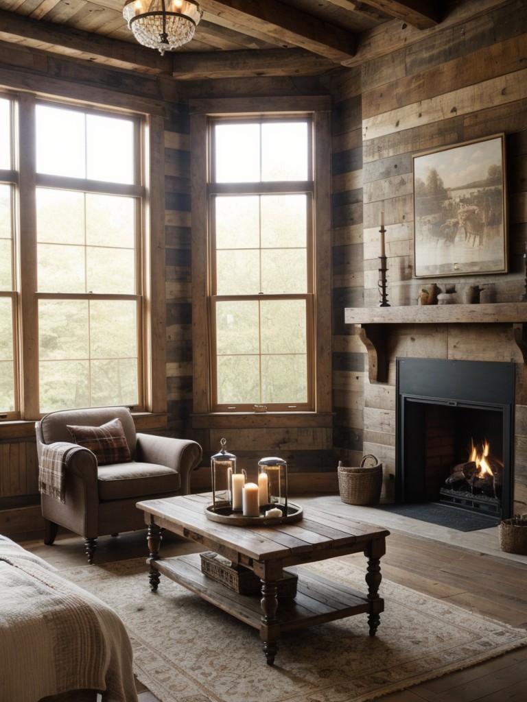 Cozy Victorian Bedroom: Rustic Charm with Weathered Wood & Plaid Patterns