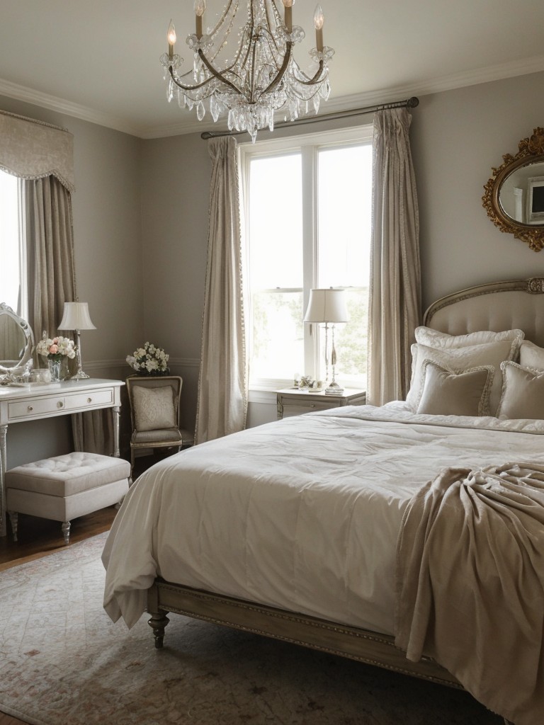 Romantic Victorian Bedroom Retreat: Glamour and Glow with a Crystal Chandelier