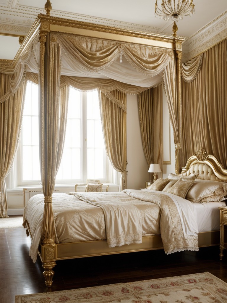 Opulent Victorian Bedroom: Canopy Bed & Gilded Accents