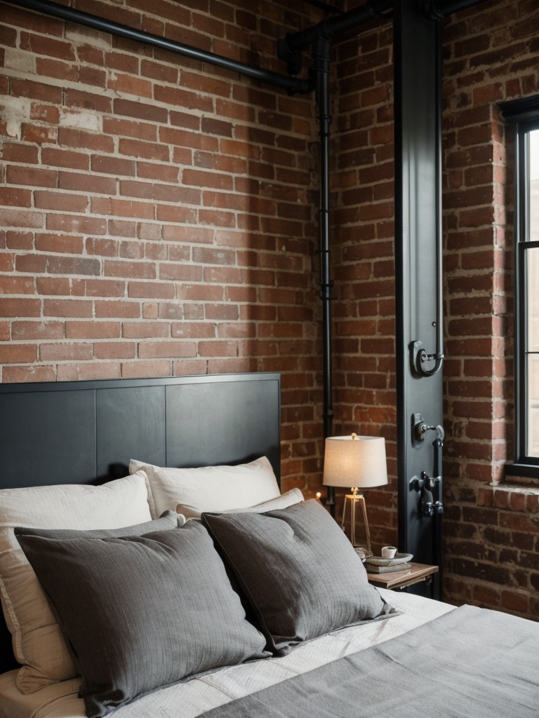 Urban loft bedroom: Get the modern-industrial look with exposed brick walls and metal bed frames!