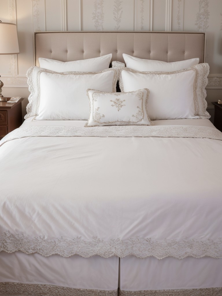 Luxury meets Victorian charm. Elevate your bedroom with plush bedding and intricate details.