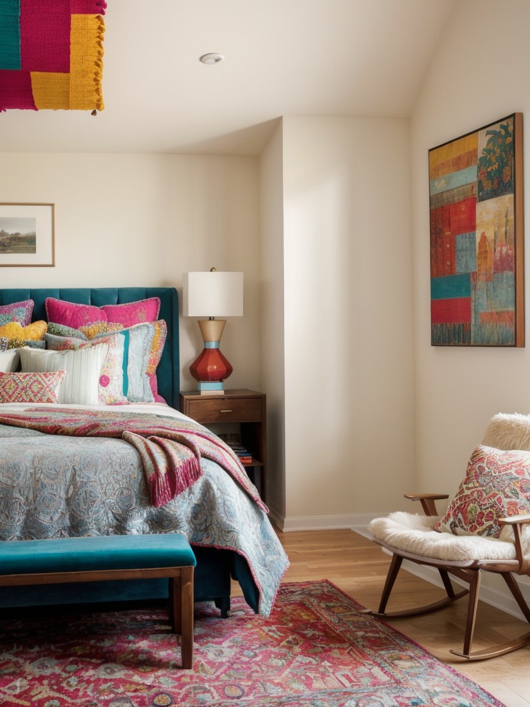 Colorful Accents for a Playful Eclectic Apartment Bedroom