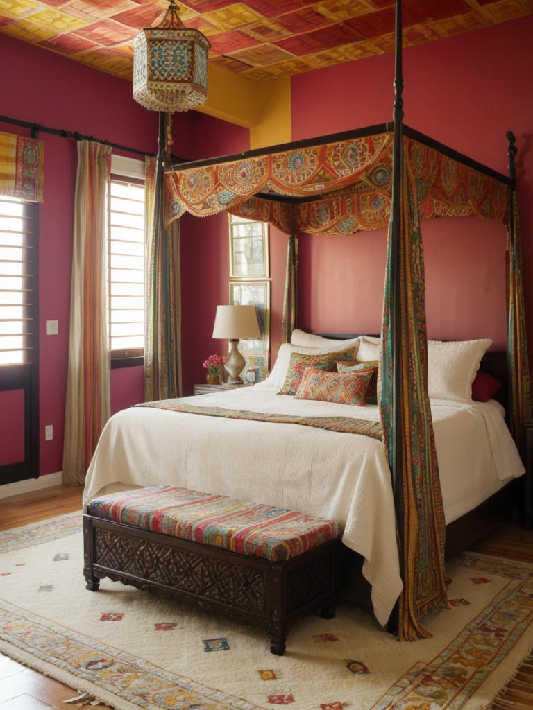 Stunning Moroccan-Inspired Bedroom: Mix Patterns & Colors for Eclectic Charm!