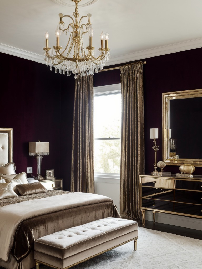 Chic Apartment Bedroom Inspo: Luxe Velvet, Metallic Accents & Stunning Chandelier