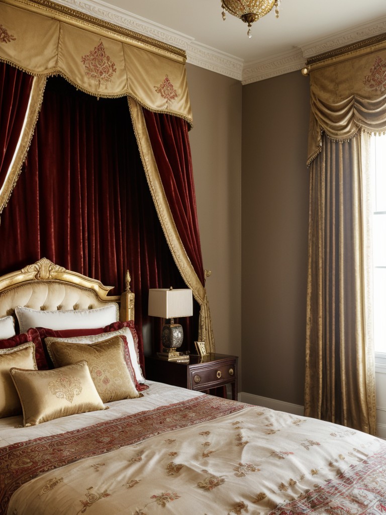 Regal Eclectic Bedroom Decor: Luxe Velvet, Satin, Gold Accents!