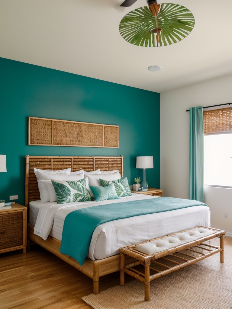 Tropical Bedroom Oasis: Palm Leaf Patterns and Bamboo Furniture