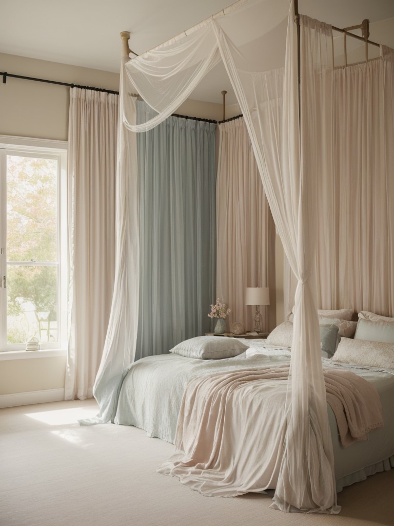 Create an Ethereal Bedroom Escape: Sheer Curtains, Pastel Hues & Canopy Bed