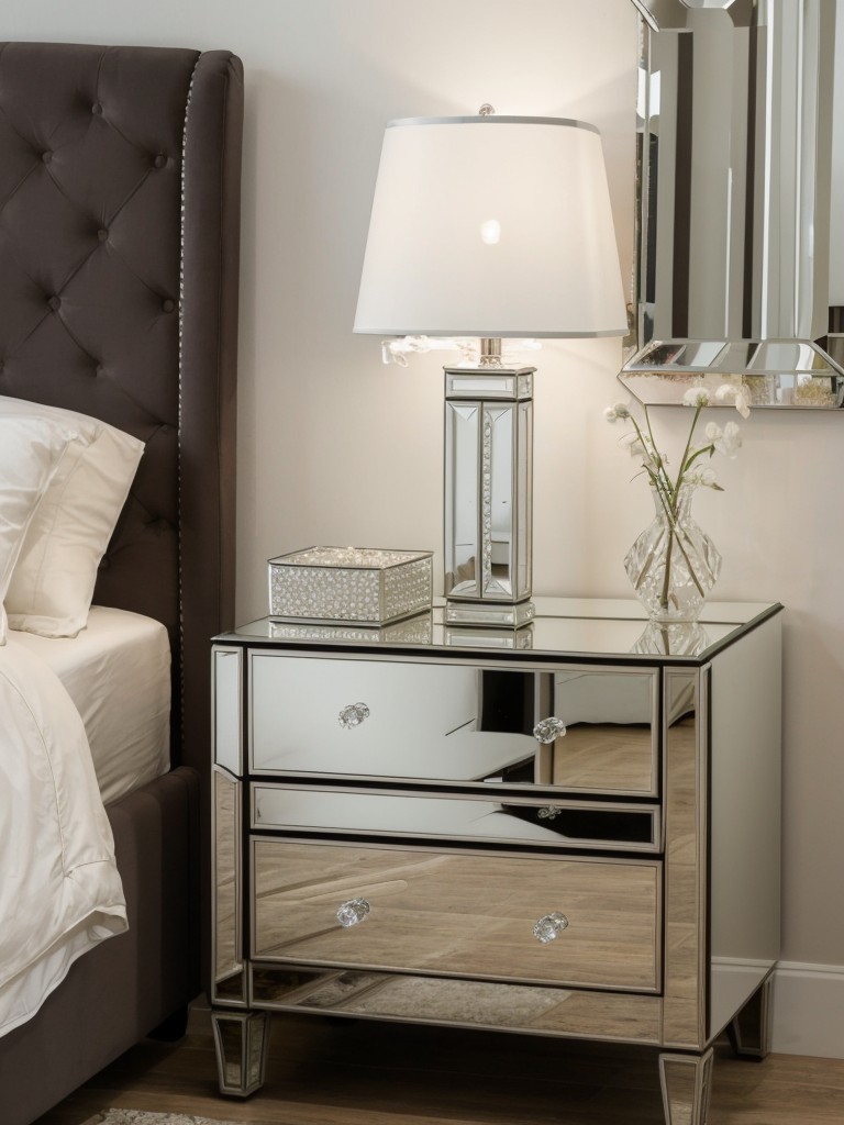 Chic Apartment Bedroom Inspiration: Glamorous Mirrored Bedside Tables