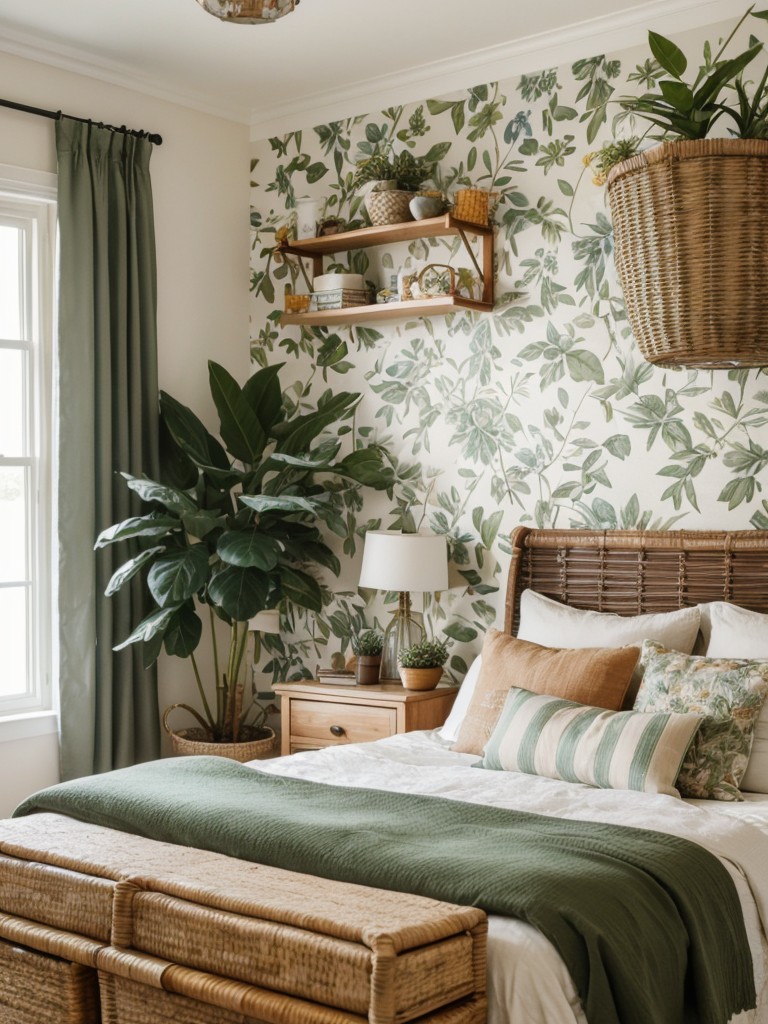 Nature-inspired and vibrant: Transform your apartment with botanical bedroom decor.