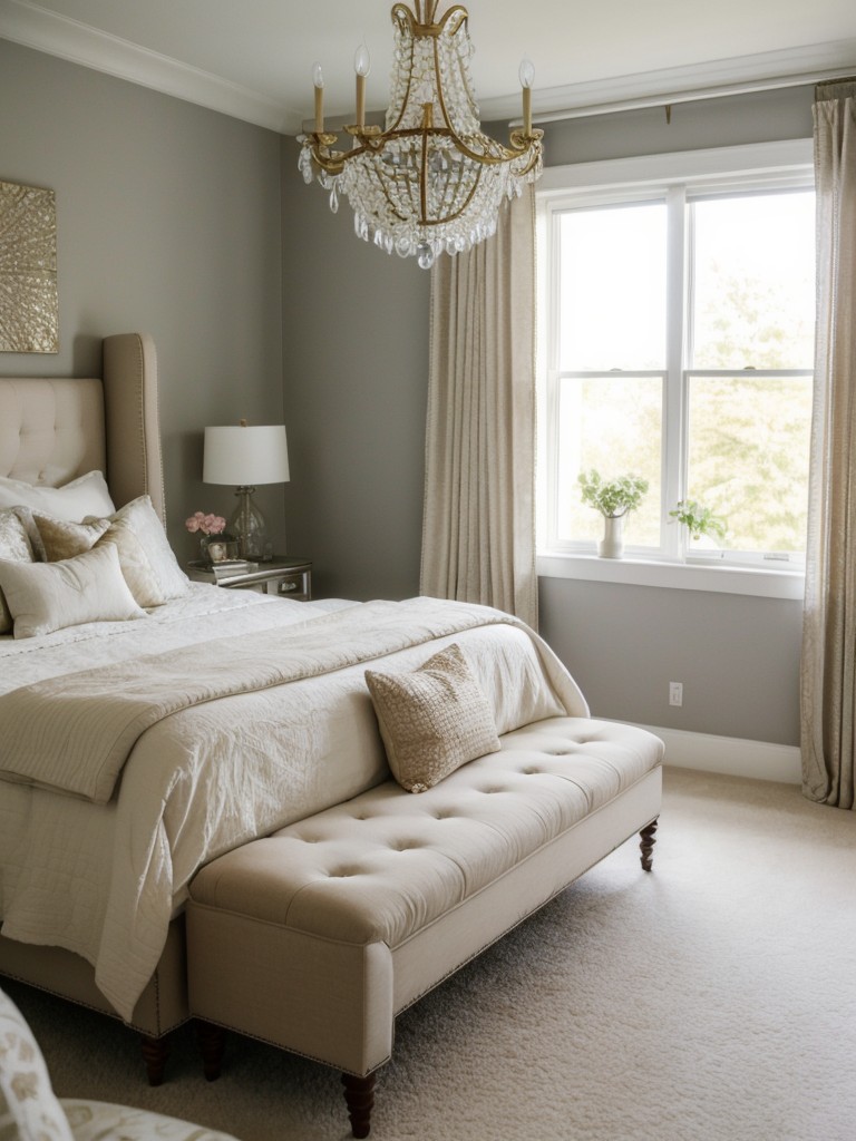 Chic Apartment Bedroom: Illuminate your space with an elegant chandelier!