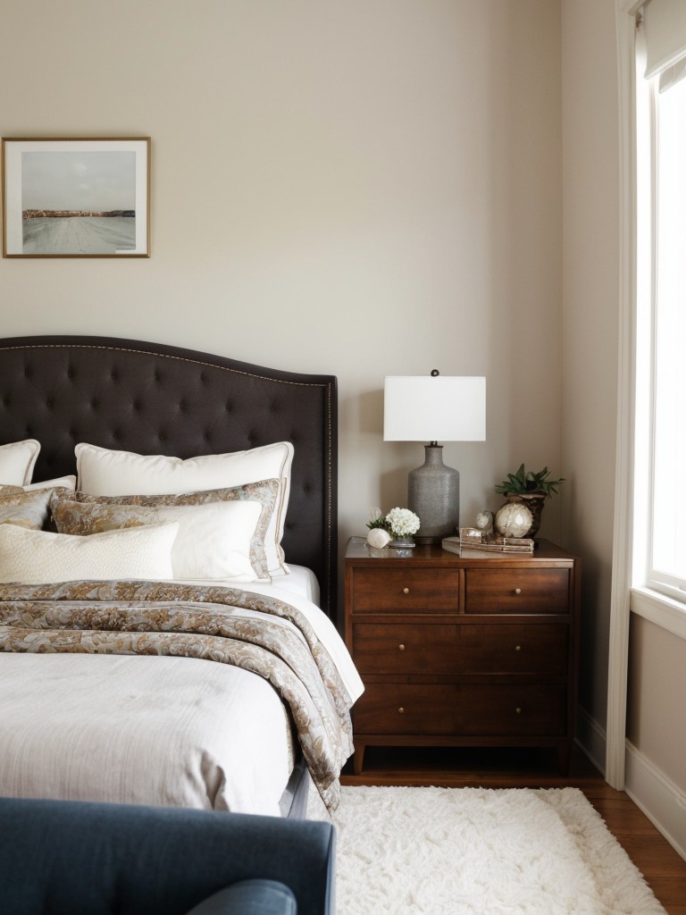 Cozy Apartment Bedroom: Luxe Upholstered Bed for Blissful Relaxation!