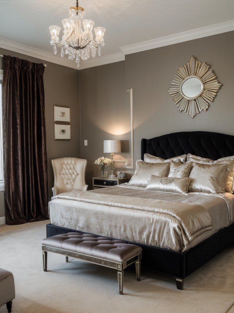 Glam Up Your Bedroom: Luxe Velvet, Mirrored Furniture, and Crystal Chandeliers!