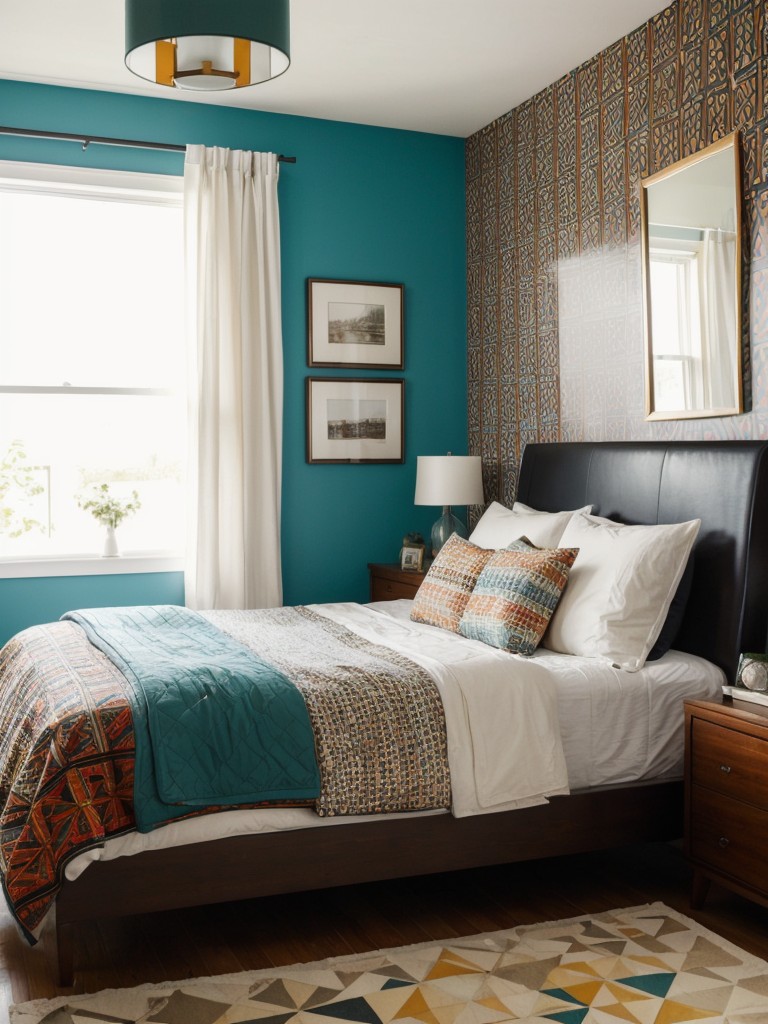 Chic Apartment Inspiration: Bold Bedroom Accents for a Vintage-Modern Look!