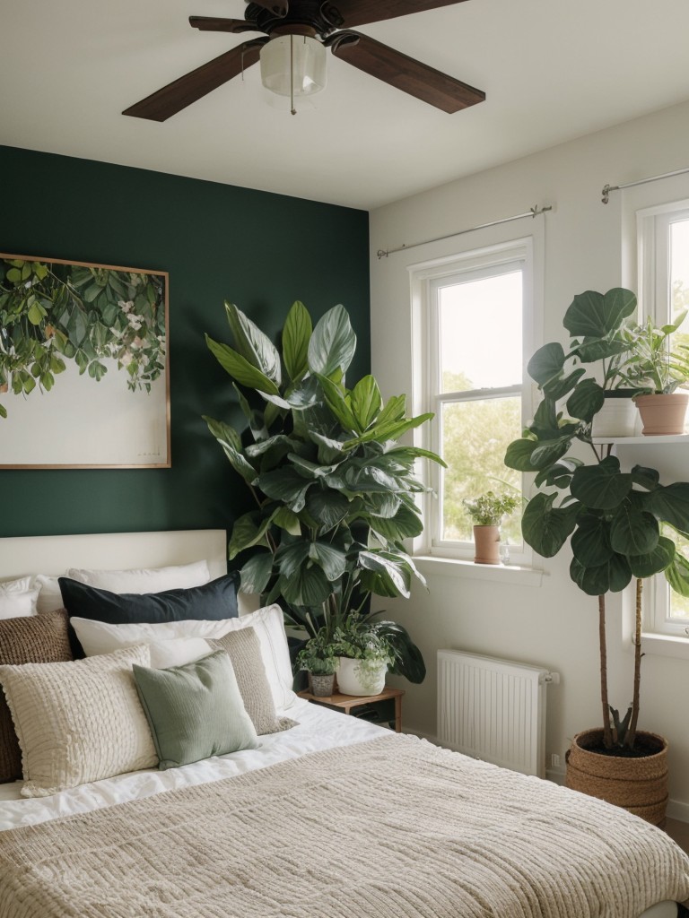 Nature's Touch: Elevate Your Apartment Bedroom with Eclectic Accent Walls!