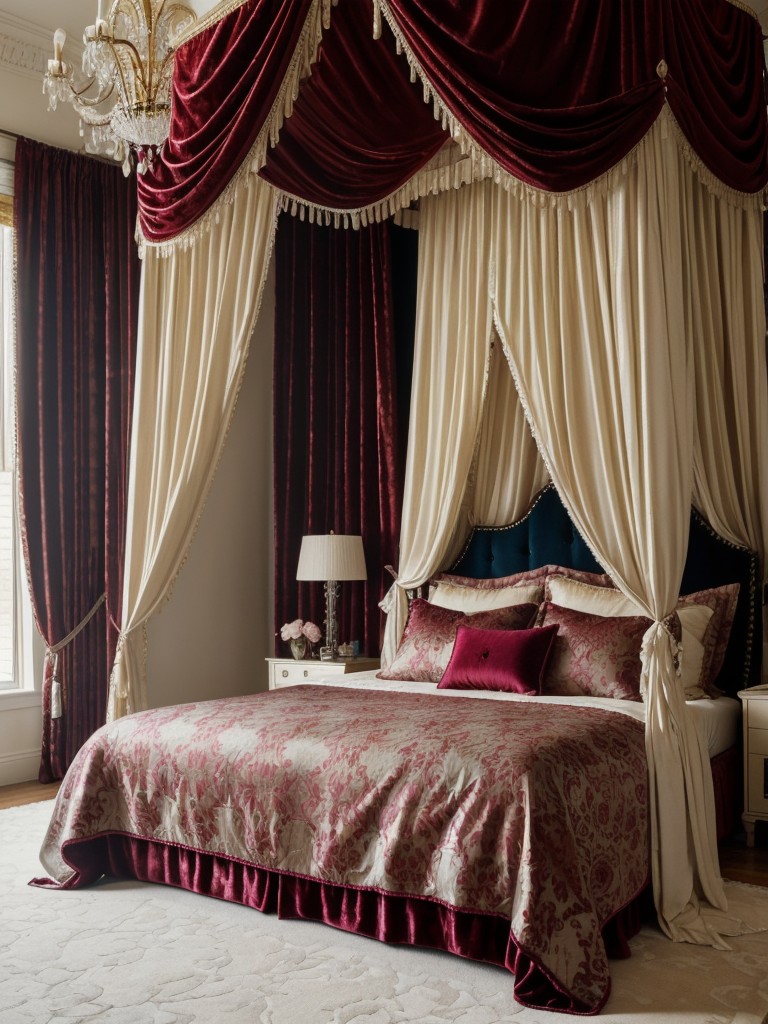 Dramatic and Elegant: Eclectic Bedroom with Canopy Bed and Velvet Drapes!