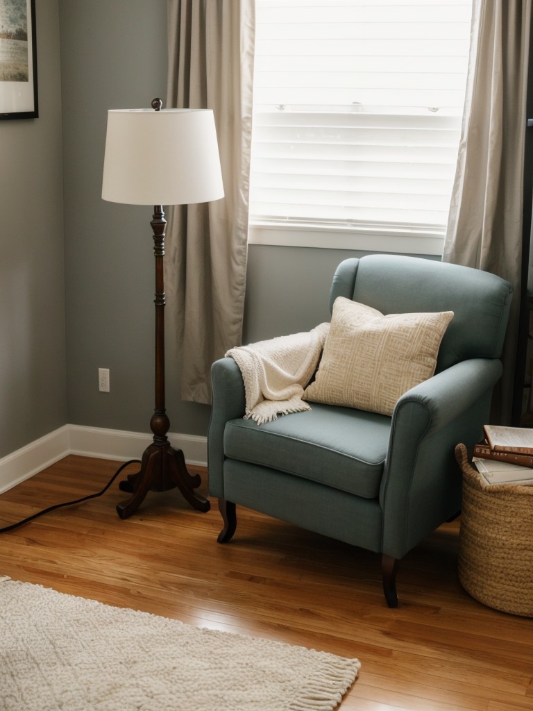 Cozy Apartment Reading Nook: Armchair, Lamp, & Books!