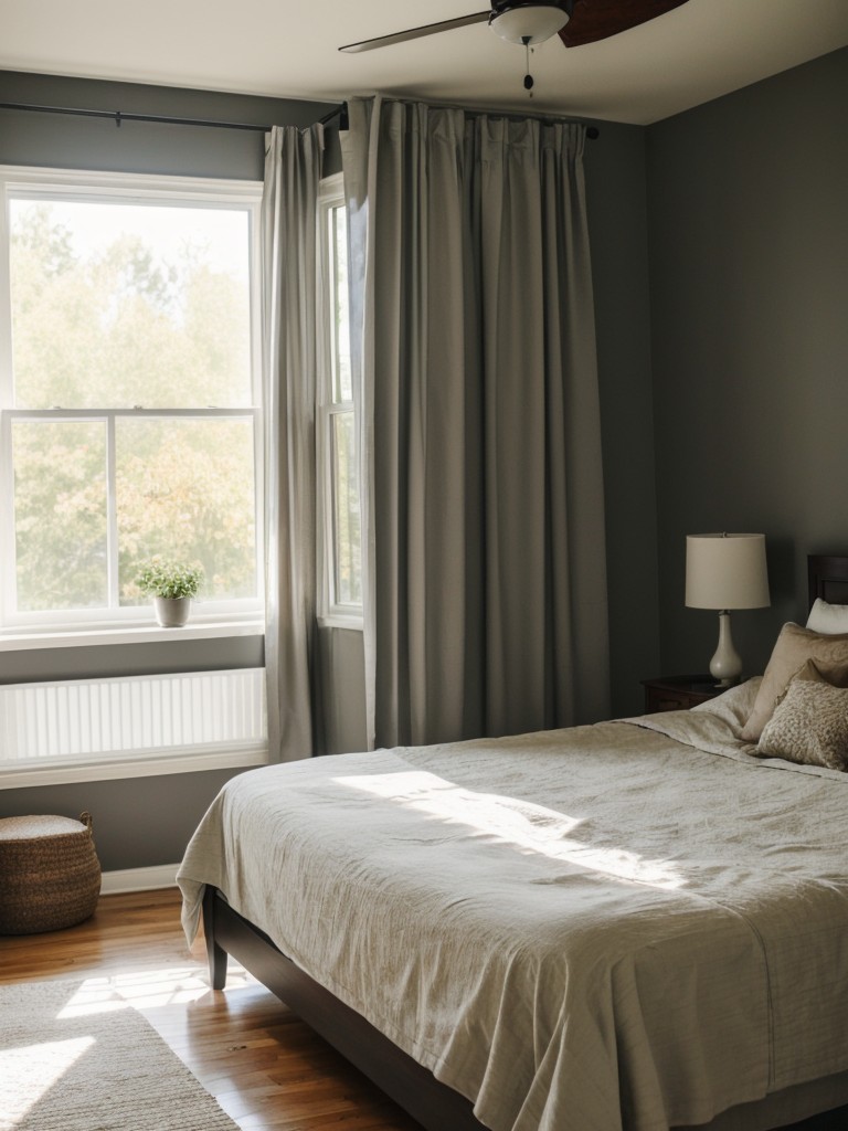 Cozy Apartment Bedroom: Sleep in Peace with Blackout Curtains!