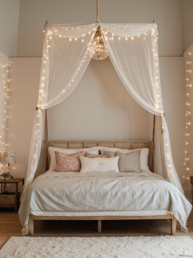 Whimsical Apartment Bedroom: Cozy Canopy Beds & Fairy Lights