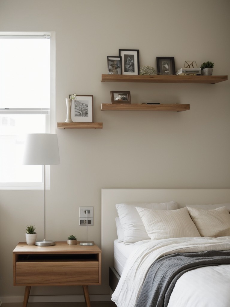 Create a Chic Apartment Bedroom with Floating Nightstands and Wall Shelves.