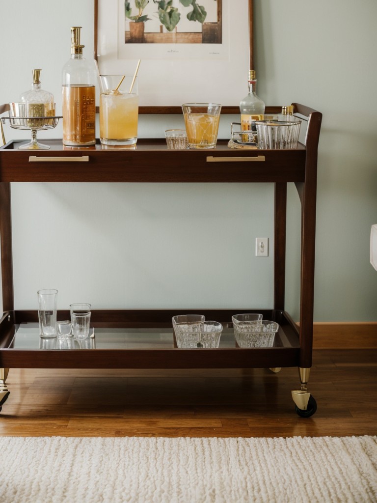 Retro-inspired bar cart for a mid-century apartment vibe