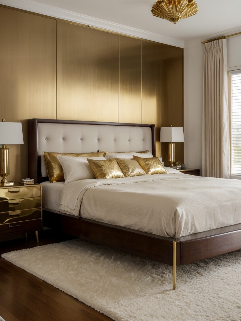 Glamorous Mid-Century Bedroom Decor with Metallic Accents