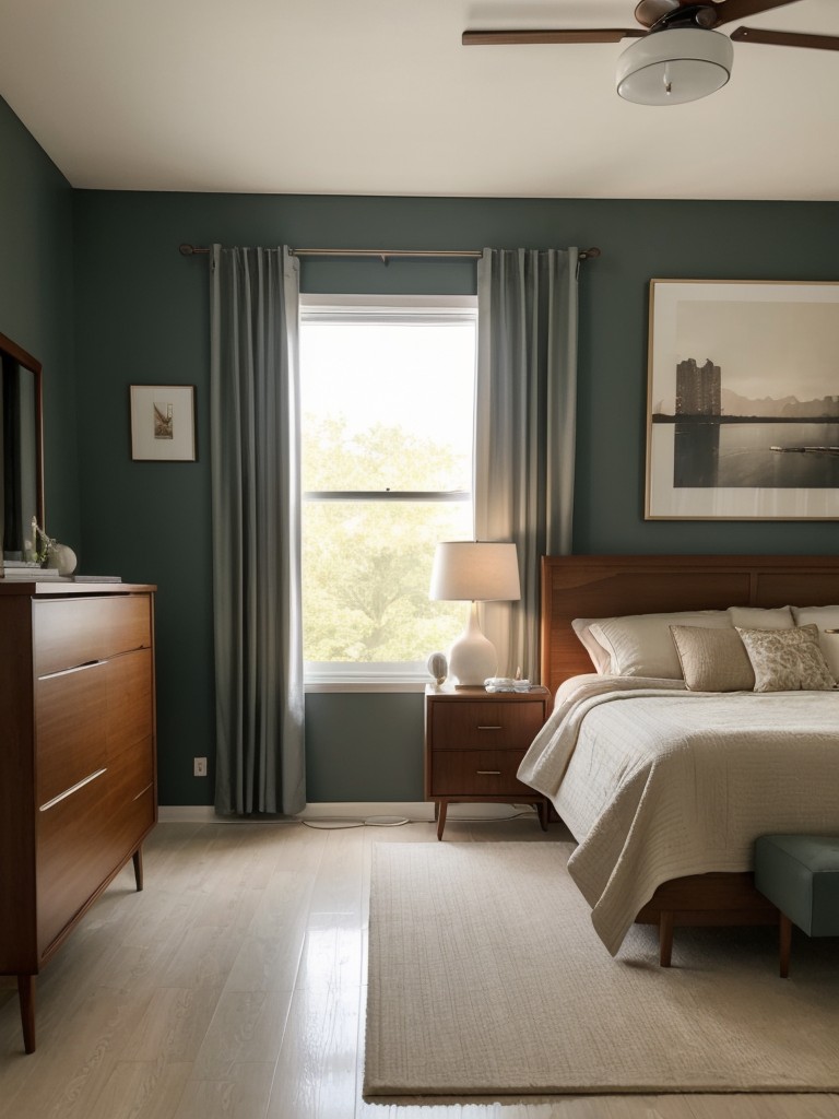 Timeless Mid-Century Bedroom Vibes: Dimmable Lighting and Smart Tech.