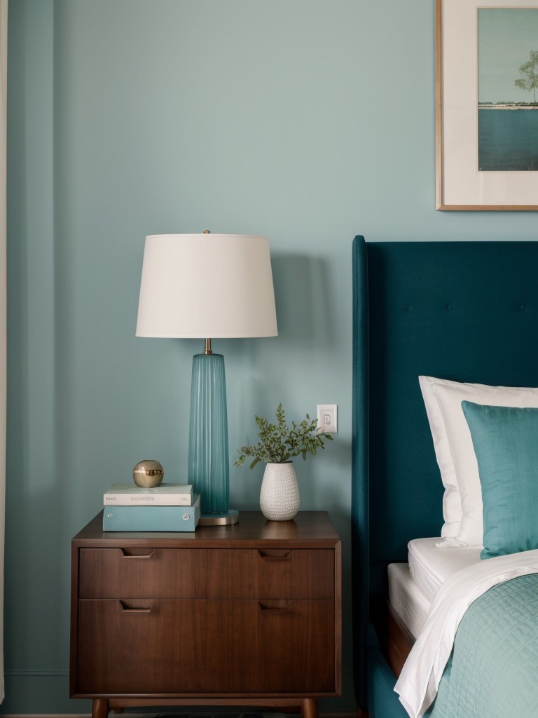 Transform your apartment with calming blues and greens for a serene bedroom ambiance.