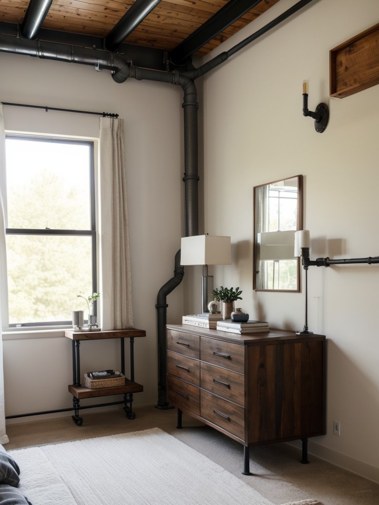 Industrial Chic: Elevate your Bedroom with Exposed Pipes & Metal Accents!