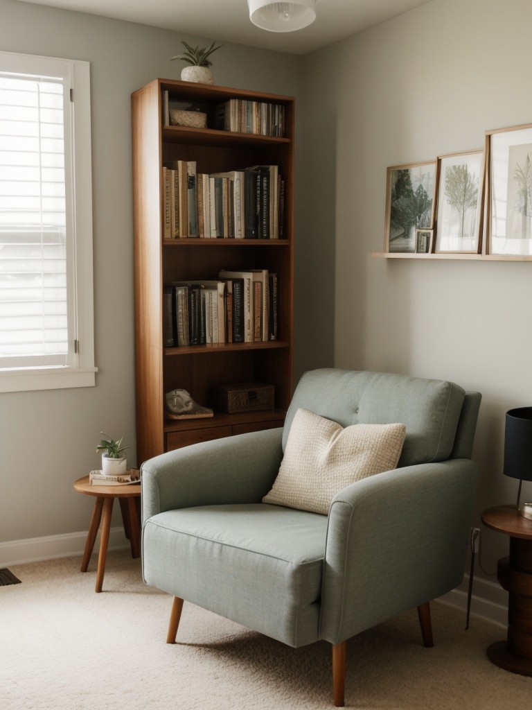 Cozy Mid-Century Bedroom Retreat: Armchair, Side Table & Throw Blanket