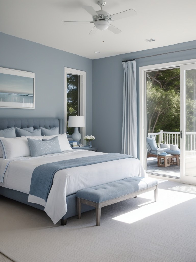 Coastal Serenity: Create Your Dream Bedroom with Blues and Whites.