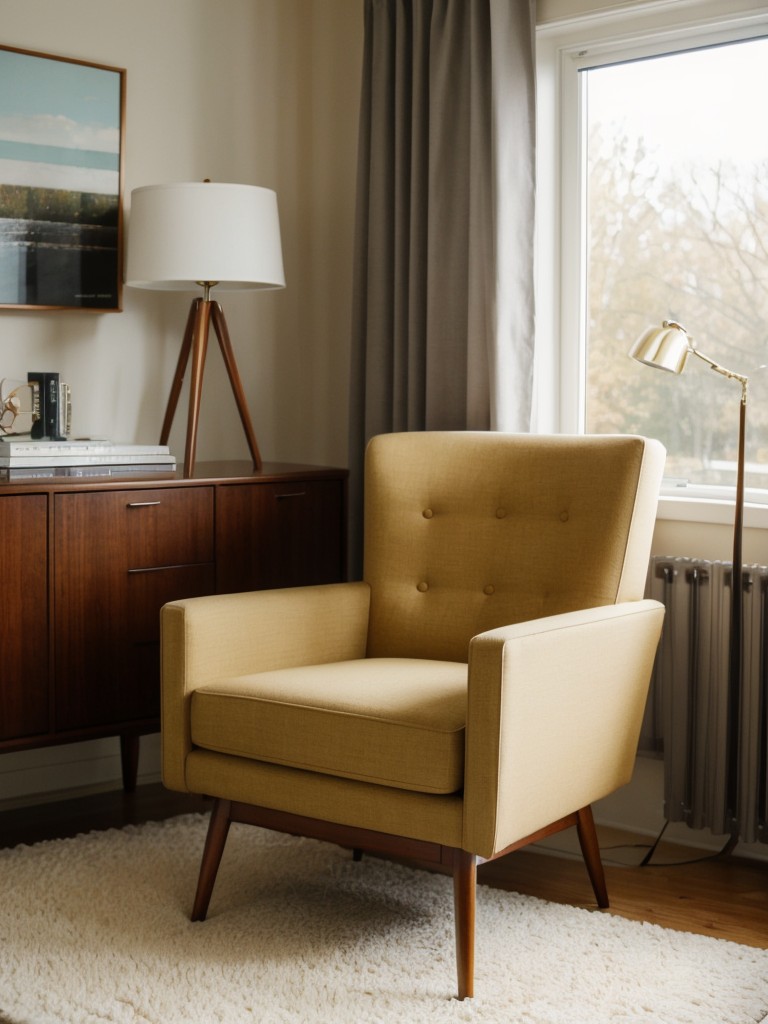 Cozy Bedroom Upgrade: Mid-Century Nook with Armchair & Floor Lamp