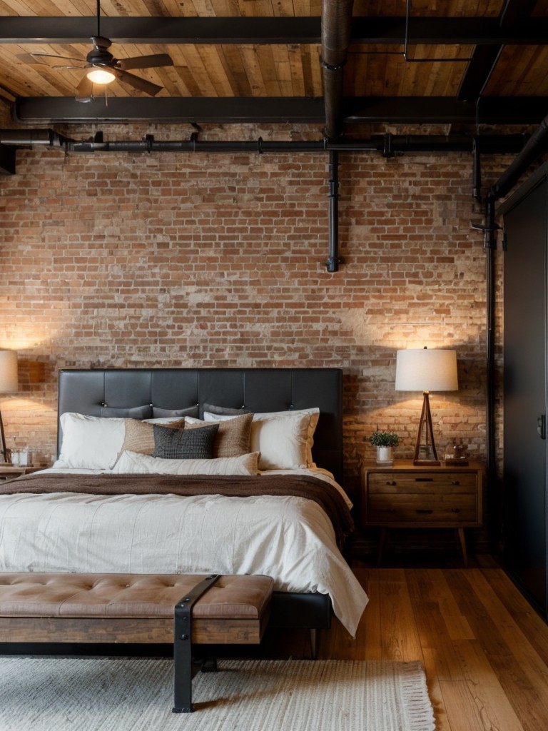 Apartment Bedroom: Cozy Industrial Chic.