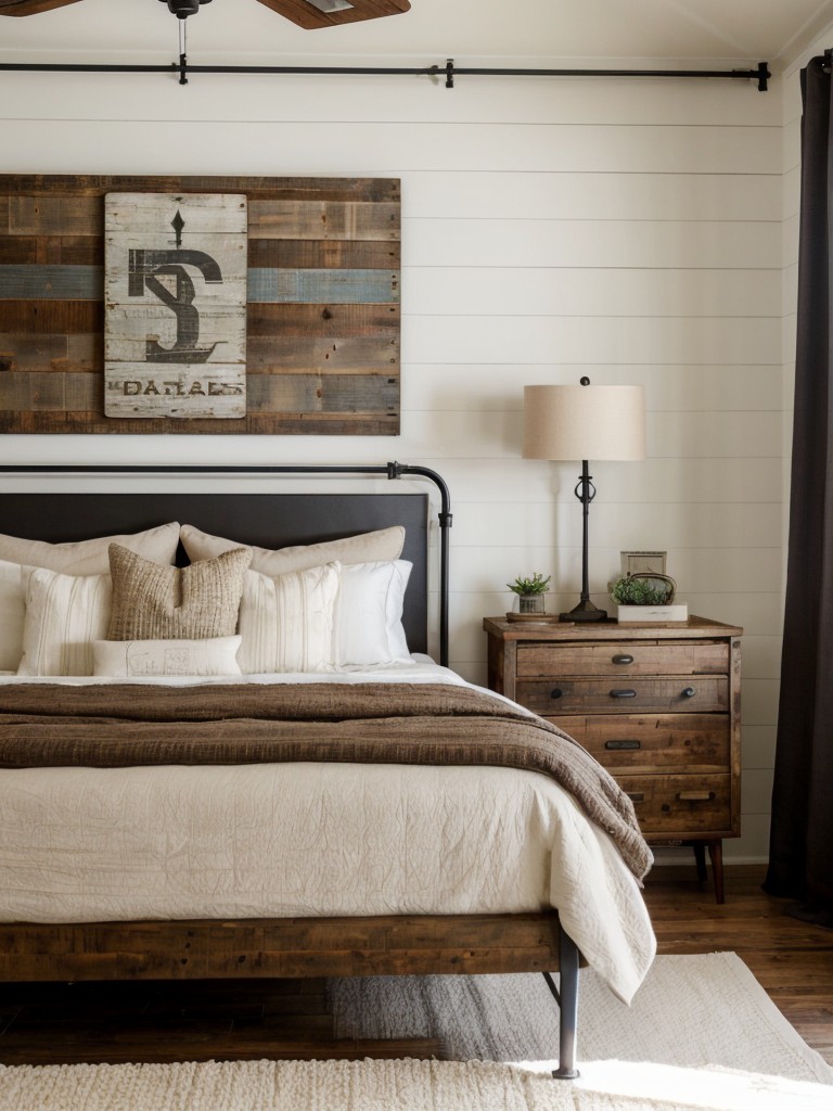 Farmhouse meets industrial in a chic and cozy bedroom design