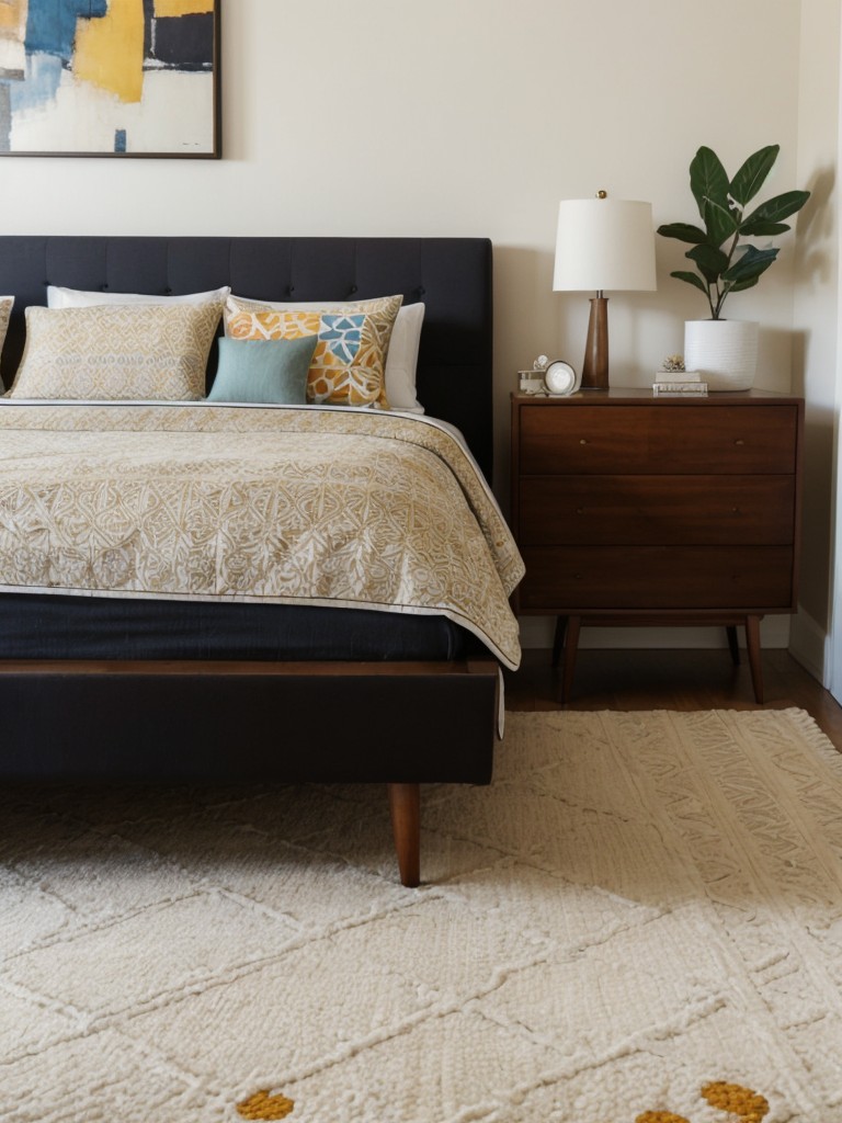 Chic Mid-Century Bedroom Decor: Mix Prints for Visual Interest!