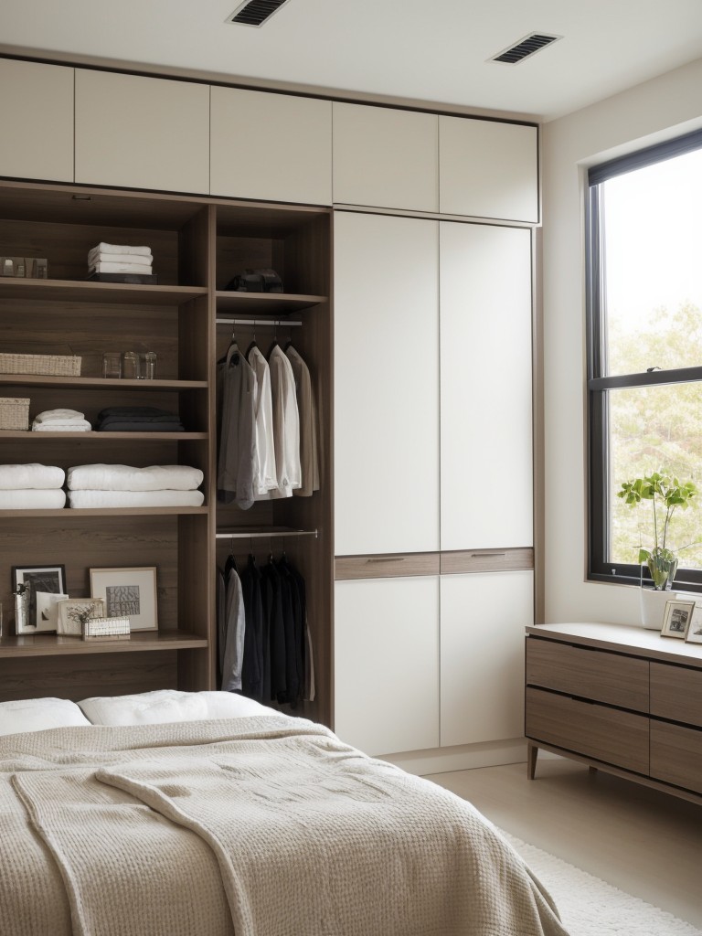 Modern Apartment Bedroom: Stylish Storage Solutions for a Clutter-Free Space.