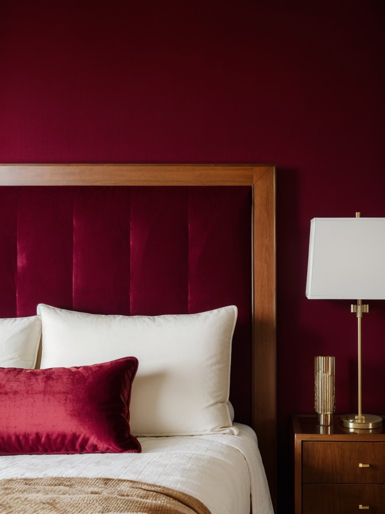 Opulent Mid-Century Bedroom: Luxe Velvet Headboard & Jewel-Toned Accents!