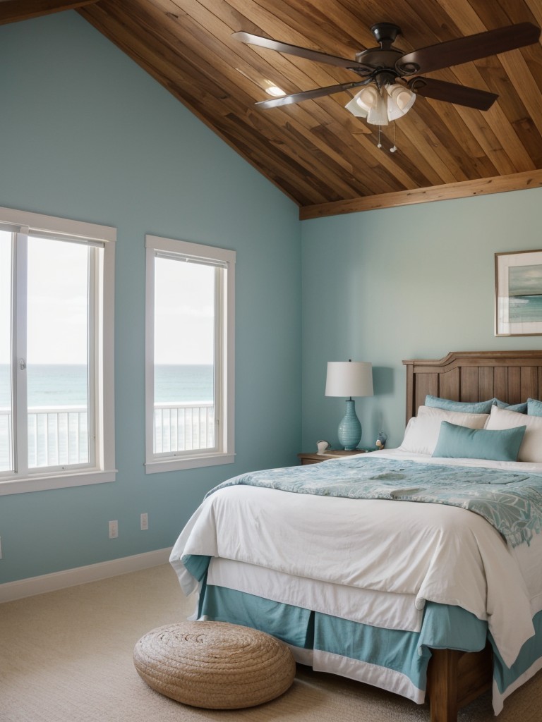 Seaside Serenity: Coastal Bedroom Decor with a Fan