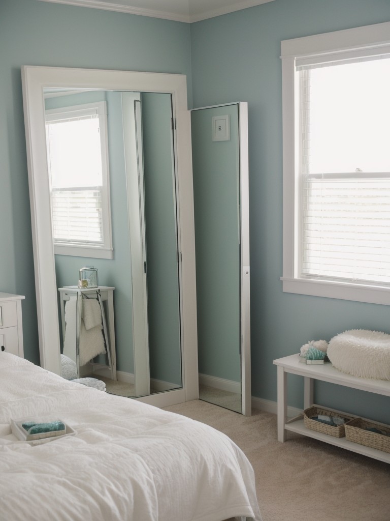 Coastal Chic: Mirrors for a Spacious Apartment Bedroom